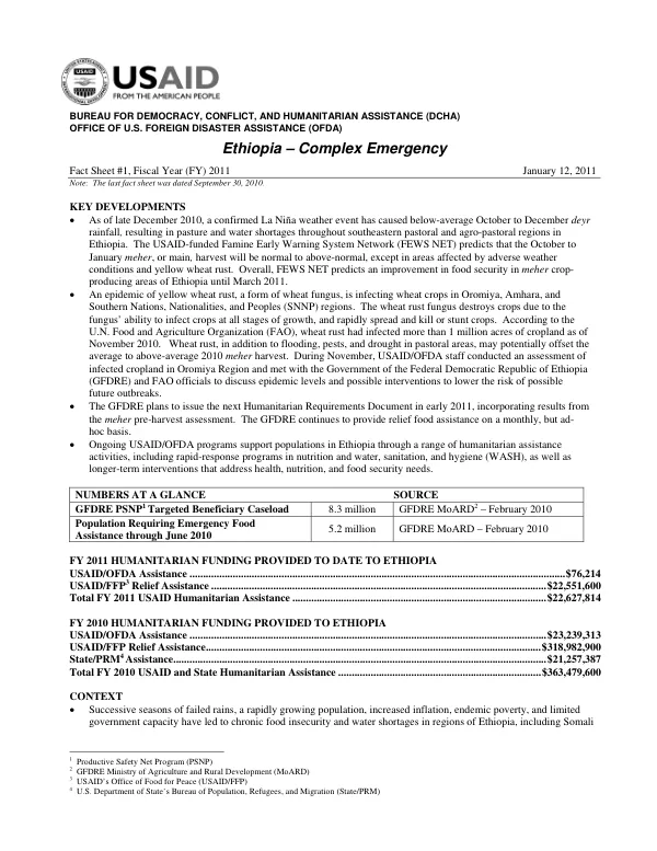 Ethiopia Complex Emergency Fact Sheet #1