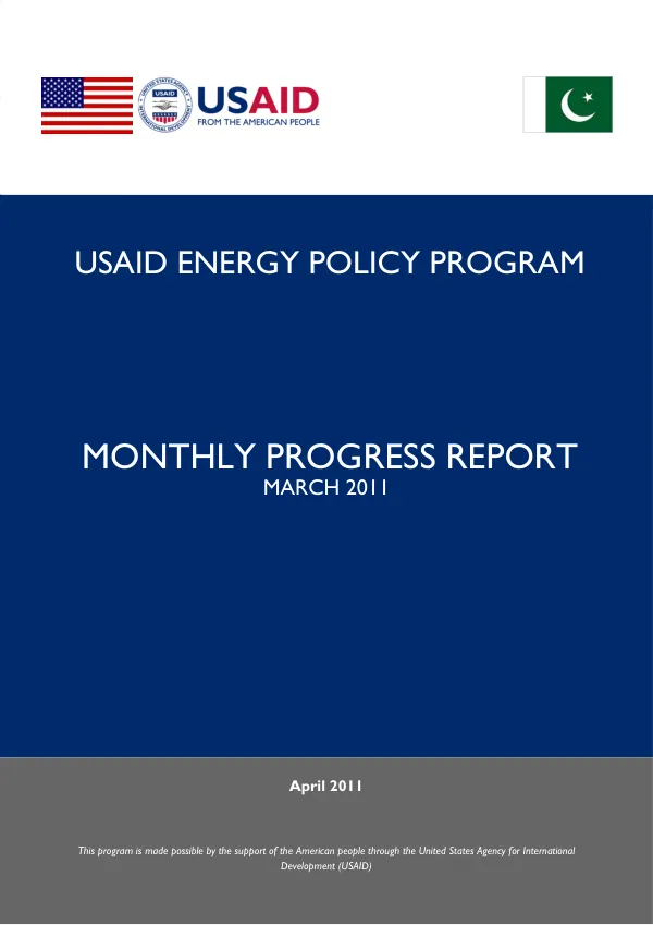 USAID ENERGY POLICY PROGRAM MONTHLY PROGRESS REPORT MARCH 2011