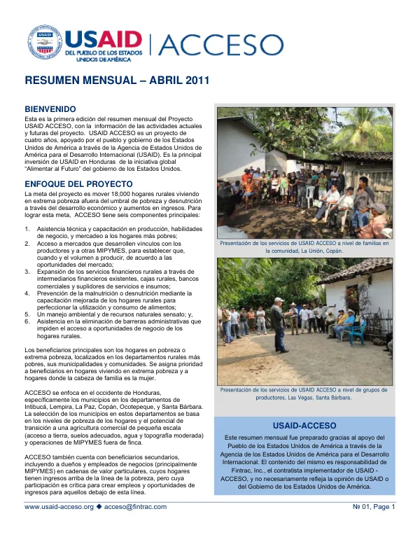 USAID-ACCESO Monthly Update - April 2011
