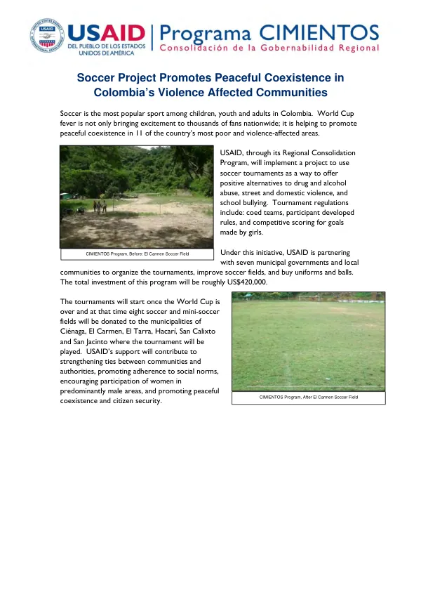 Soccer Project Promotes Peaceful Coexistence in Colombia’s Violence Affected Communities