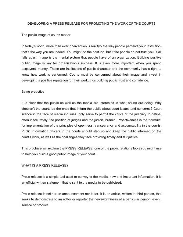 Developing a Press Release for Promoting the Work of the Courts