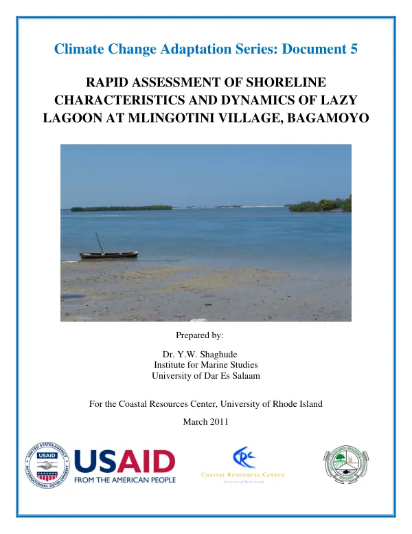 Rapid Assessment of Shoreline Characteristics and Dynamics of the Lazy Lagoon at Mlingotini Village, Bagamoyo