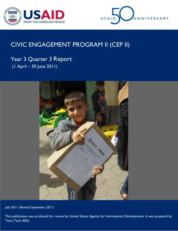 CEP II Year 3 Quarter 3 Report: (1 April – 30 June 2011) REVISED DRAFT