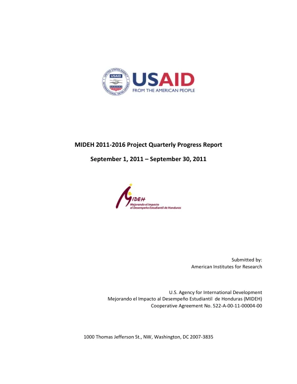 MIDEH 2011-2016 Project Quarterly Progress Report