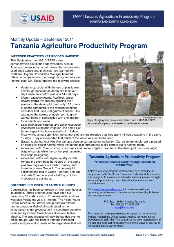 USAID-TAPP monthly bulletin #