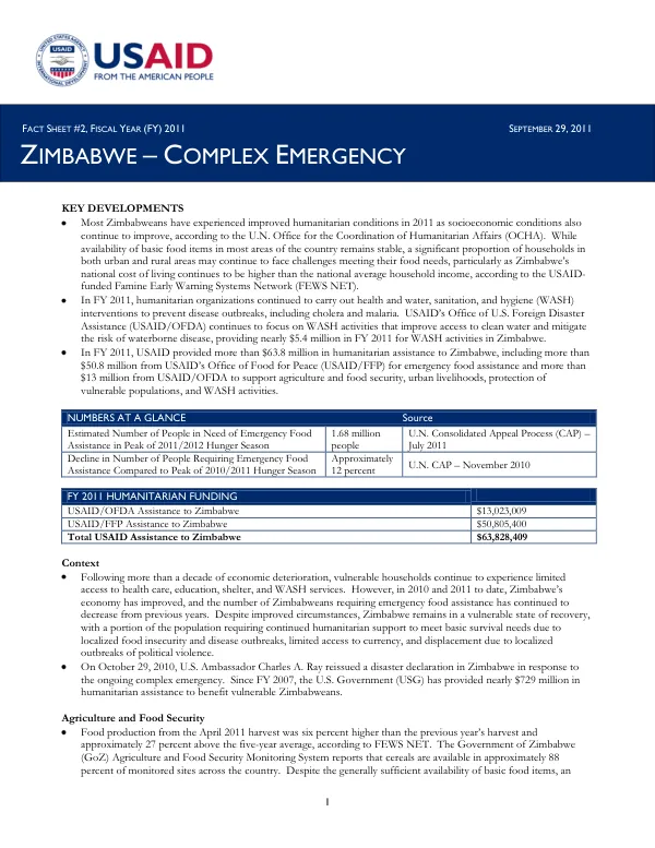 Zimbabwe Complex Emergency Fact Sheet #2