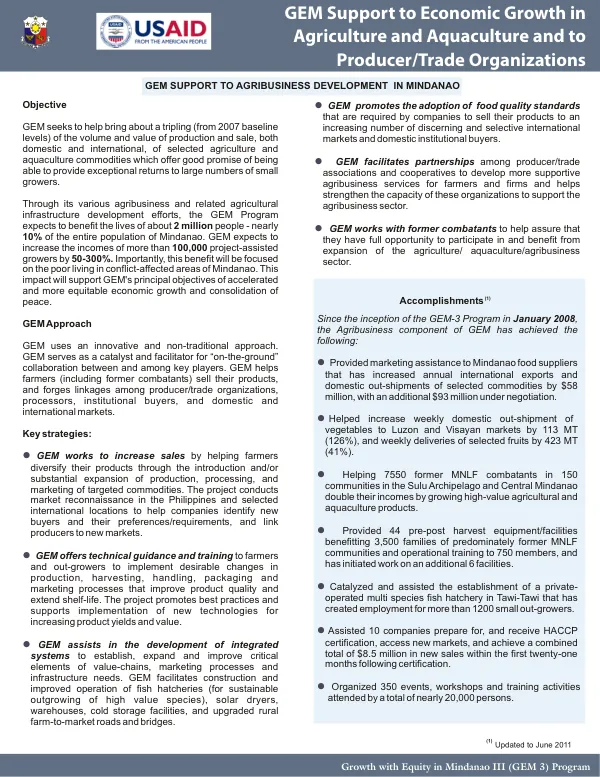 GEM Support to Agribusiness Development in Mindanao