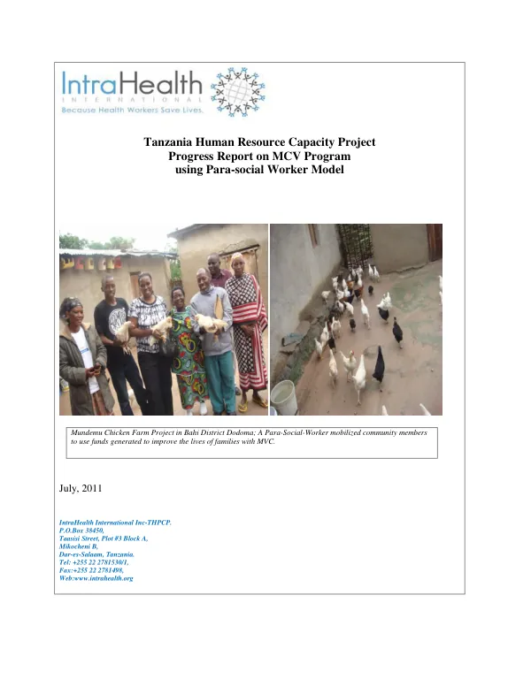 Tanzania Human Resource Capacity Project Progress Report on MCV Program using Para-social Worker Model
