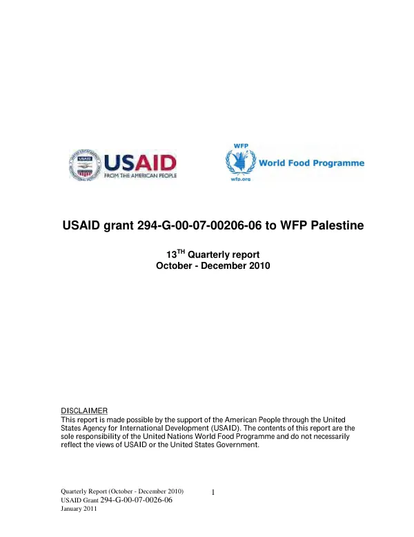 Quarterly Report (October - December 2010)
