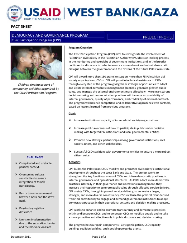Democracy and Governance Program: Civic Participation Program (CPP) Project Profile