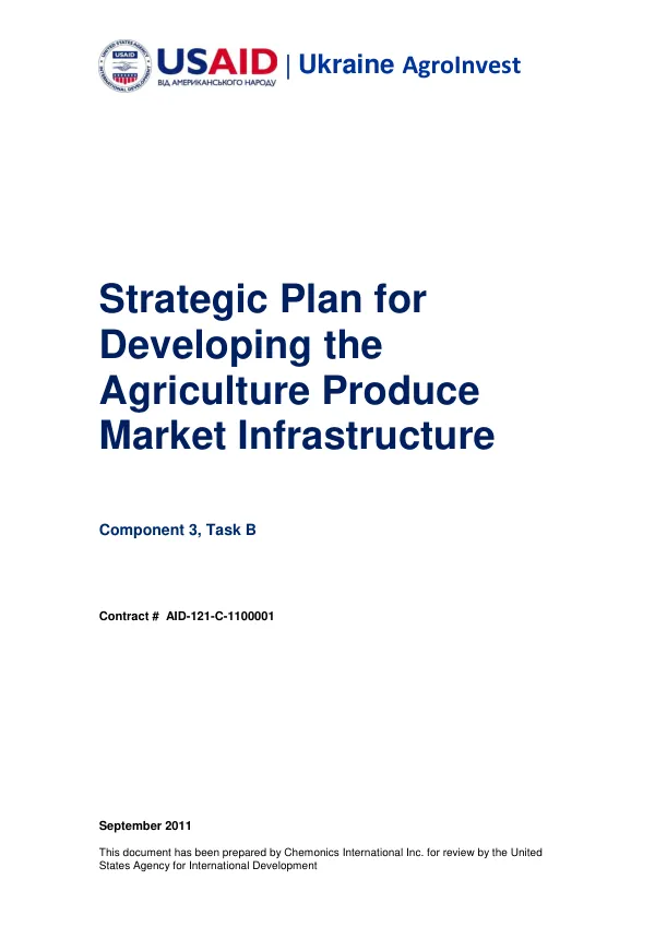 Strategic Plan for Developing the Agriculture Produce Market Infrastructure