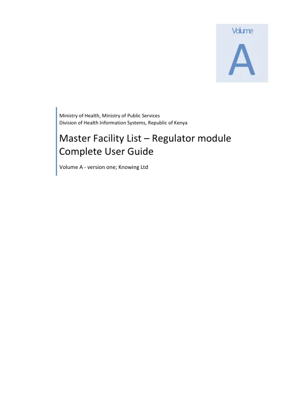 Master Facility List – Regulator module Complete User Guide