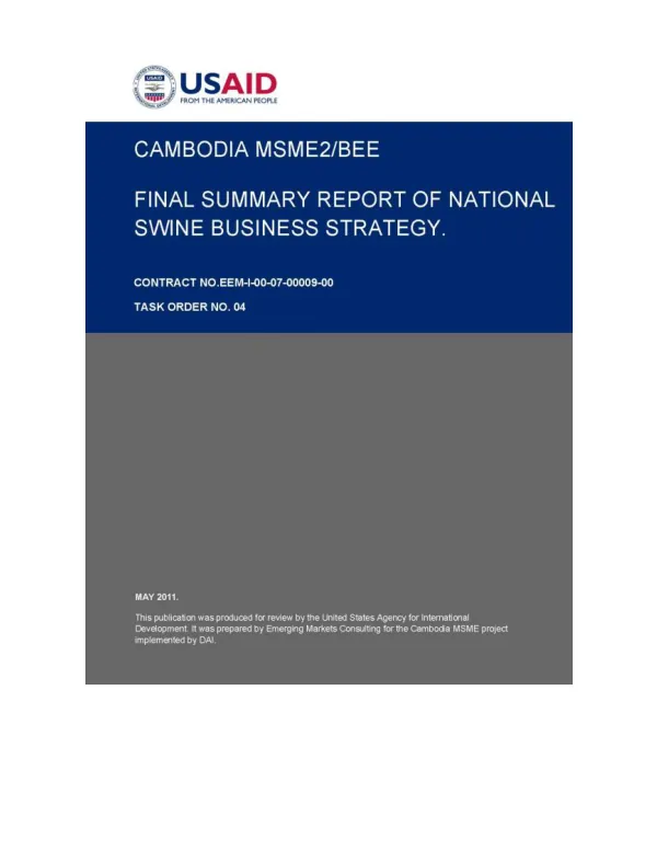 USAID Cambodia MSME Project: Swine Industry Strategy Summary Report