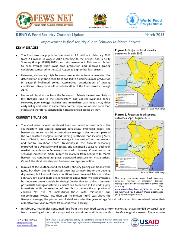 Kenya food security outlook update, March 2013