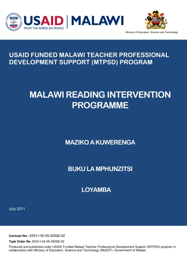 USAID Funded Malawi Teacher Professional Development Support (MTPSD) Program