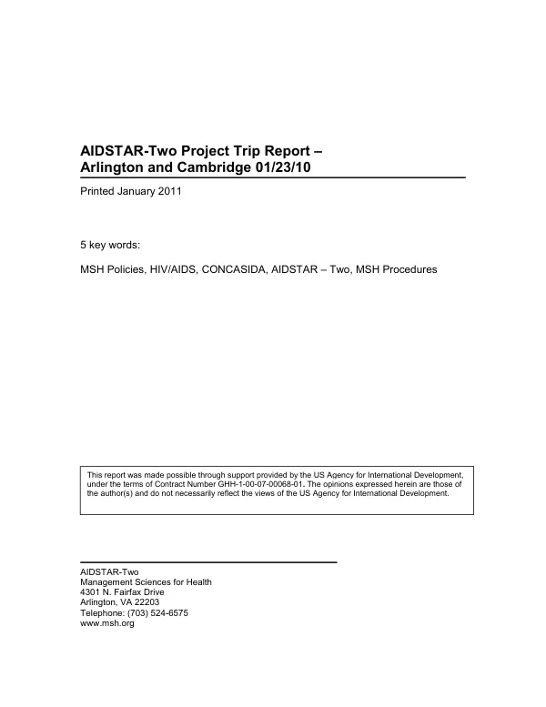 AIDSTAR-Two Project Trip Report