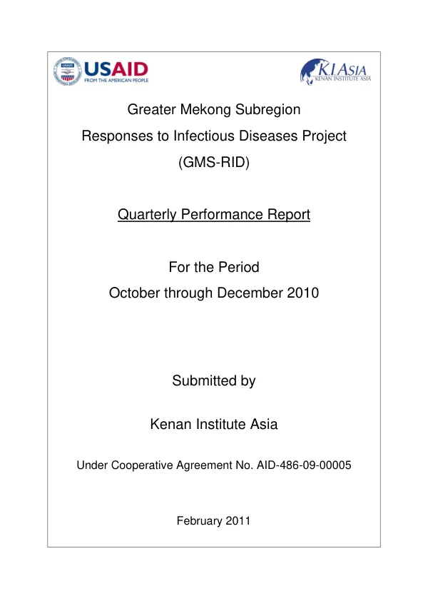 Quarterly Performance Report No. 5: October to December 2010, Greater Mekong Sub-Region Responses to Infectious Diseases Project