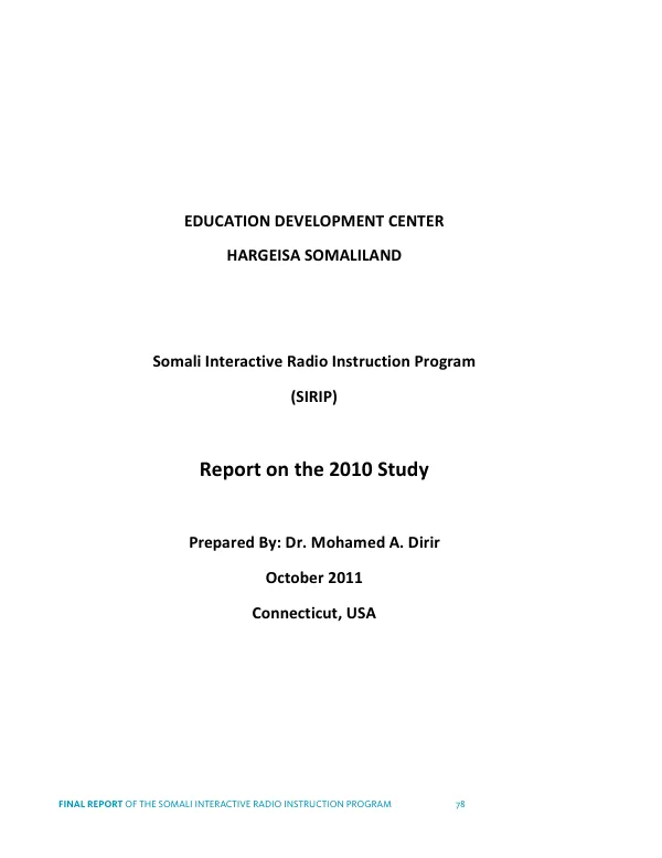 Final Report of the Somali Interactive Radio Instruction Program