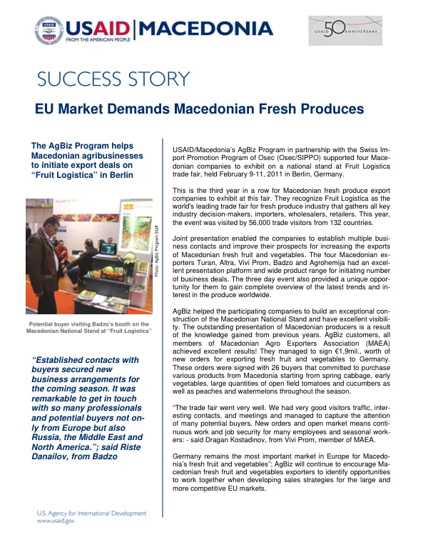 EU Market Demands Macedonian Fresh Produces Success Story