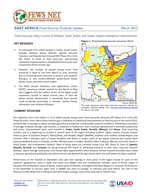 East Africa food security outlook update, March 2013