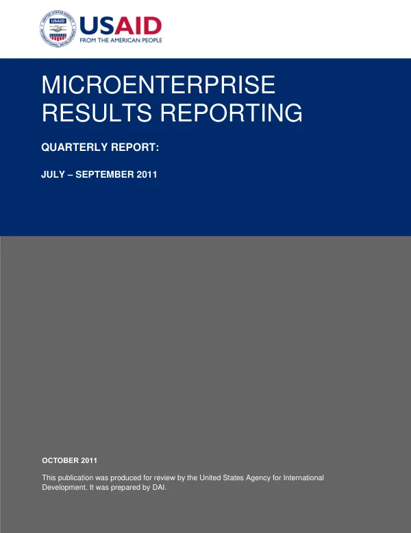 Microenterprise Results Reporting/MRR – Quarterly Report, July - September 2011