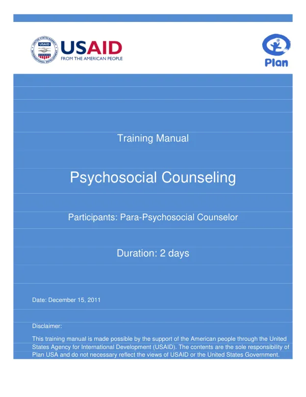 Training Manual: Psychosocial Counseling