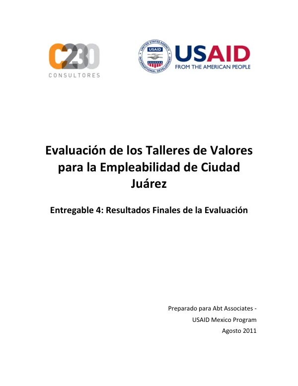 Evaluación de los Talleres de Valores para la Empleabilidad de Ciudad Juárez