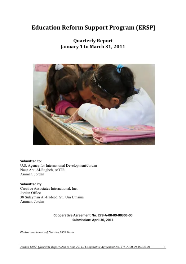 Jordan ERSP Quarterly Report (Jan to Mar 2011)
