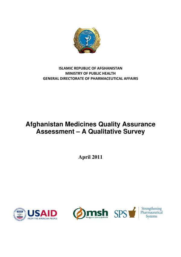 Afghanistan Medicines Quality Assurance Assessment – A Qualitative Survey