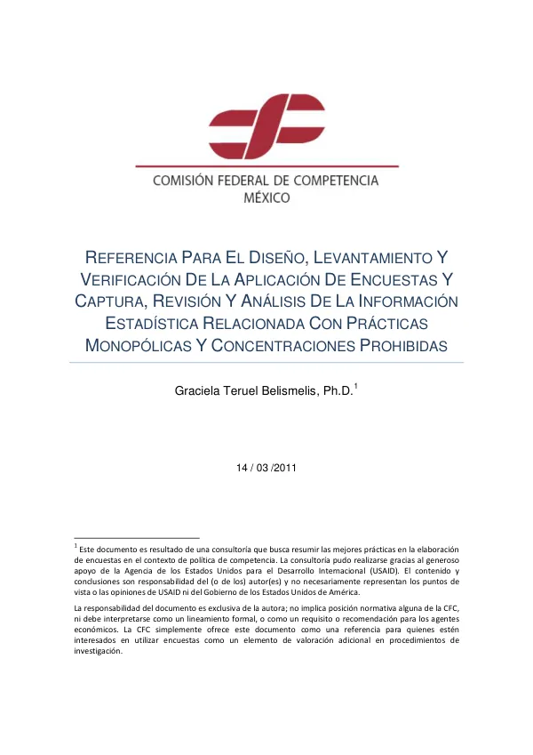 Referencia para el Diseño, Levantamiento y Verificación de la Aplicación de Encuestas y Captura, Revisión y Análisis de la Información Estadística Relacionada con Prácticas Monopólicas y Concentraciones Prohibidas