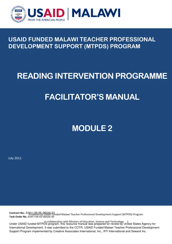 USAID Funded Malawi Teacher Professional Development Support (MTPDS) Program Facilitator's Manual