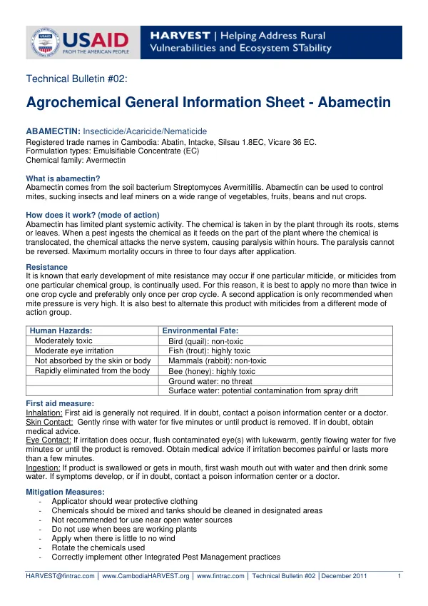Technical Bulletin #02: Agrochemical General Information Sheet - Abamectin