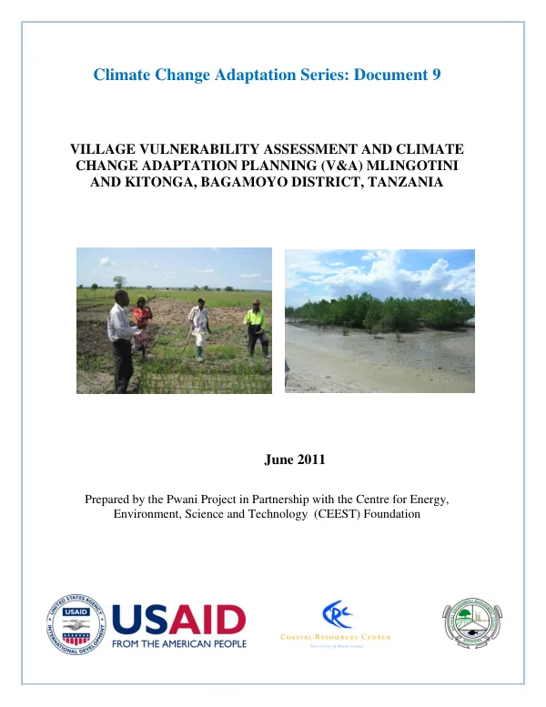 Village Vulnerability Assessment and Climate Change Adaptation Planning (V&A) Mlingotini and Kitonga, Bagamoyo District, Tanzania