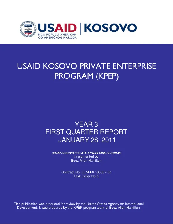 USAID Kosovo Private Enterprise Program (KPEP) Year 3 First Quarter Report