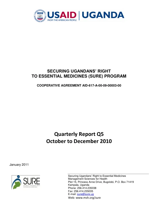 Securing Ugandans' Right to Essential Medicines (SURE) Program Quarterly Report Q5
