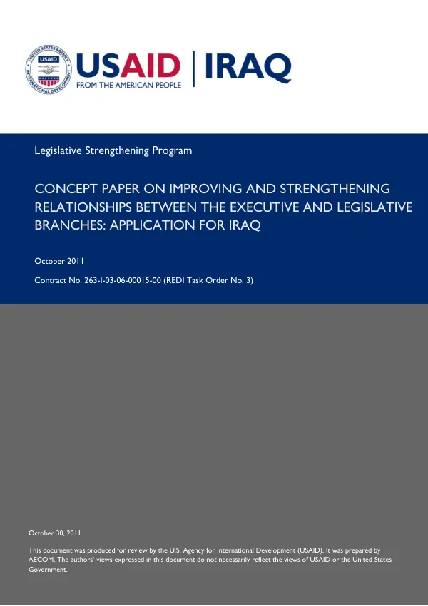Concept Paper on Improving and Strengthening Relationships Between the Executive and Legislative Branches: Application for Iraq