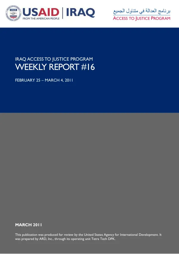 Iraq Access to Justice Program Weekly Report #16