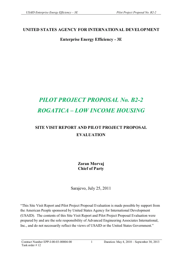 USAID Enterprise Energy Efficiency – 3E Pilot Project Proposal No. B2-2