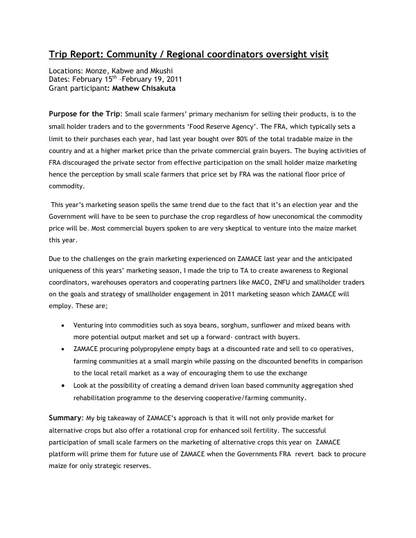 Trip Report: Community / Regional coordinators oversight visit