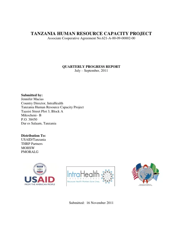 Tanzania Human Resource Capacity Project—Quarterly Report, July—September 2011