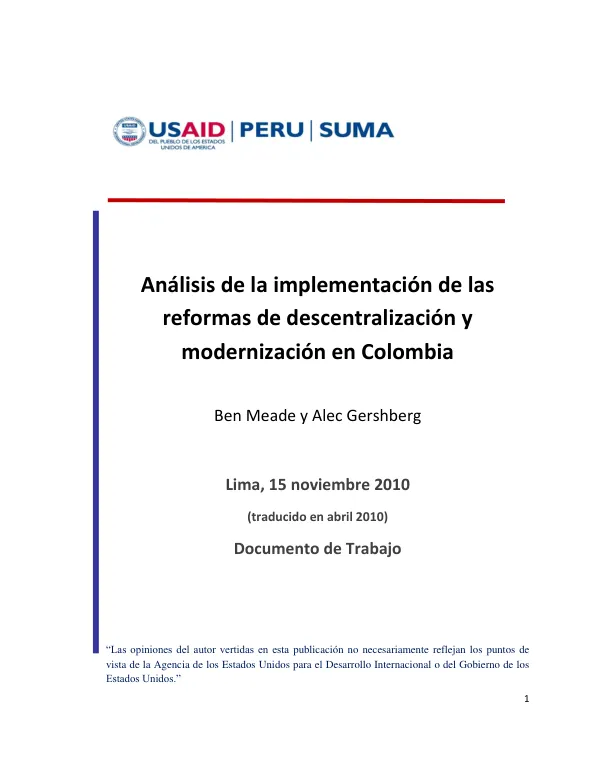 Análisis de la implementación y los efectos de las reformas recientes de descentralización y modernización del sector de educación básica de Colombia