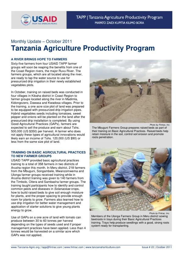 USAID-TAPP Monthly Bulletin #22