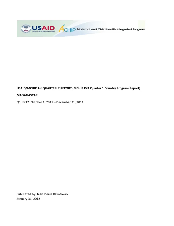 Quarterly Report Format for MCHIP Country Programs (2011)