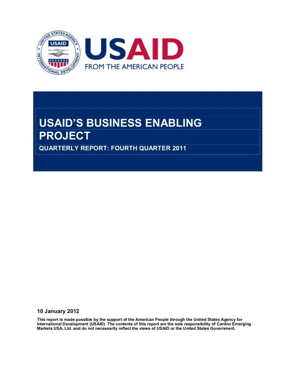 USAID's Business Enabling Project Quarterly Report: Fourth Quarter 2011