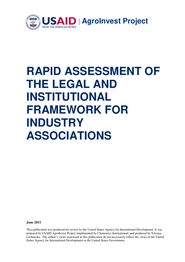 Rapid Assessment of the Legal and Institutional Framework for Industry Associations