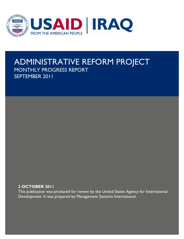 Iraq Administrative Reform Project Monthly Progress Report – September 2011