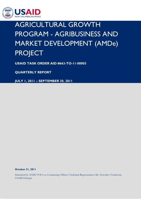 AGP-AMDe QUARTERLY REPORT JULY 1, 2011 – SEPTEMBER 30, 2011