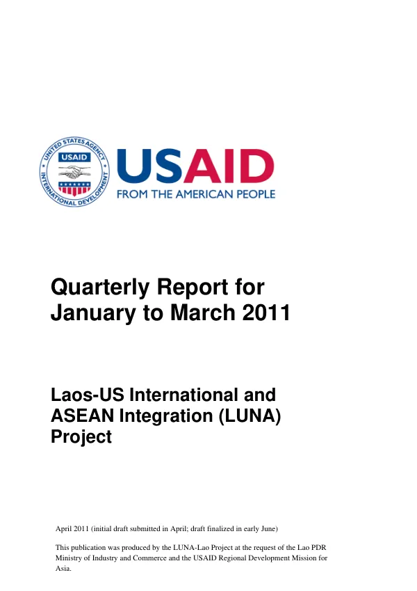 Quarterly Report for January to March 2011: Laos-US International and ASEAN Integration (LUNA) Project
