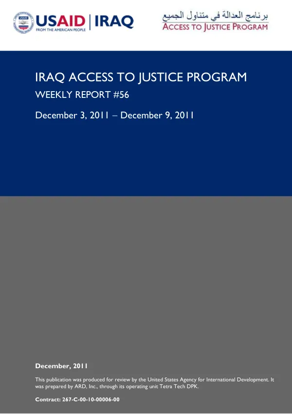 IRAQ ACCESS TO JUSTICE PROGRAM WEEKLY REPORT #56