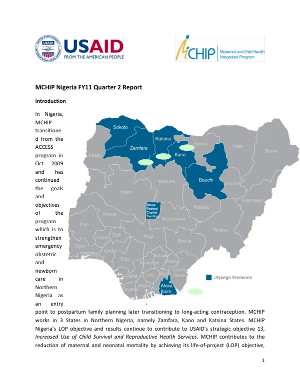MCHIP Nigeria FY11 Quarter 2 Report